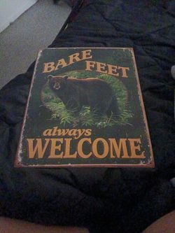 rustic / farmhouse bare feet black bear tin sign cabin decor
