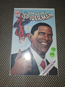 Spider-Man comic book featuring Obama.. please read details. Item is in awesome condition! Bagged and boarded. All sales final.