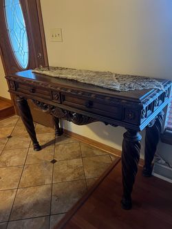 Dark Wood Console Table with Drawers