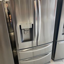 Stainless Steel 22 Cu. Ft. Smart Counter Depth Double Freezer Refrigerator 