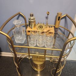 GOLD BAR CART DECANTER GLASS MIXER SET