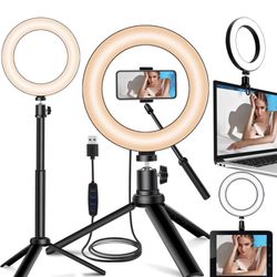 Selfie Ring Light for Zoom Meeting, Dimmable Desktop LED Circle Light with Tripod Stand, 6'' Lighting Kit Gifts for Live Streaming/Laptop Video Confer