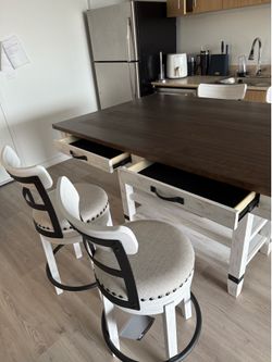 Farmhouse Counter Height Dining Table+4 Swivel Chairs-Full Set