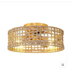 18 Inch Vintage Gold Farmhouse Rattan Flush Mount Ceiling Fan with Light APP and Remote Control