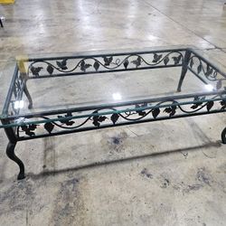 Lane Verdigris Wrought Iron Grapevine Coffee Table Vintage with Beveled Glass
