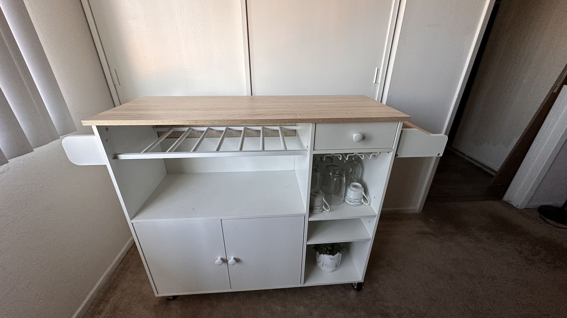 Used IRONCK Rolling Kitchen Island Cart with Drop-Leaf and Wine Rack, Microwave Rack Serving Cart on Wheels with Drawers