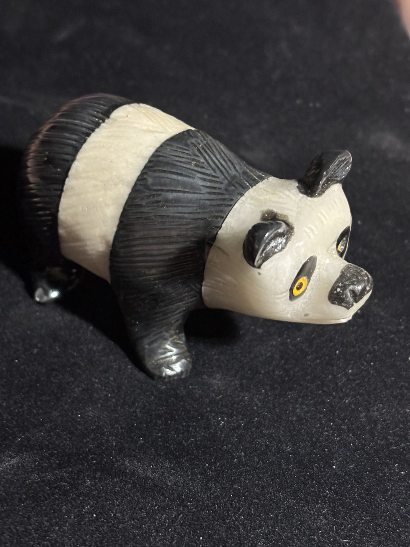Chinese White Jade and Black Obsidian Panda Hand Carved Statue Sculpture.