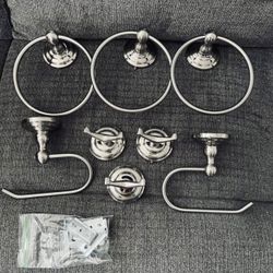 8 pc Set of Bathroom Hardware Towel Holders Toilet Paper Holders