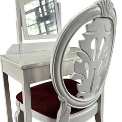 White Vanity Dressing Table with Mirror and Stool Set