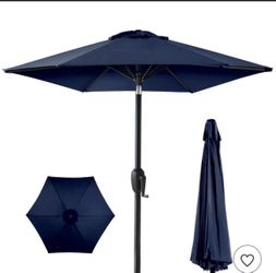 7.5ft Heavy-Duty Outdoor Market Patio Umbrella w/ Push Button Tilt, Easy Crank - Navy Blue