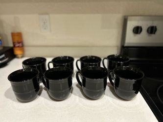 8 black 12 oz coffee mugs