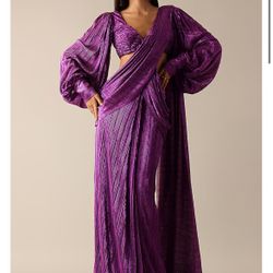 Purple Shimmer Lycra Pre-Pleated Saree/Indian wedding guest Dress