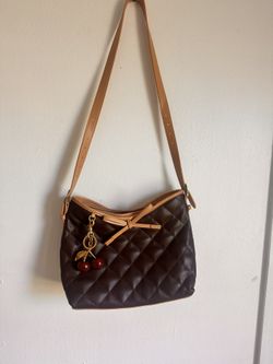 New LOVEVOOK Quilted Brown Shoulder Bag Cherry Charm Bow Zip Multi Pockets Anti-The…