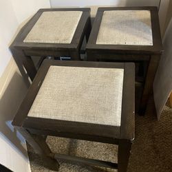 Backless Wooden Stools Set of 3, 100% Polyester cushion 