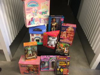 Assorted toys some vintage, guitar from 70's all in excellent condition