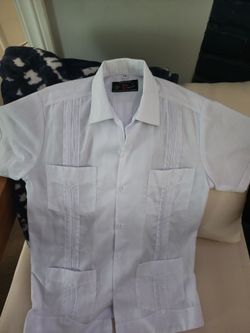 Mexican Guayabera white linen size 14 Boys