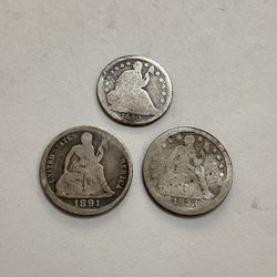 Antique Silver Seated Dimes & Half Dime