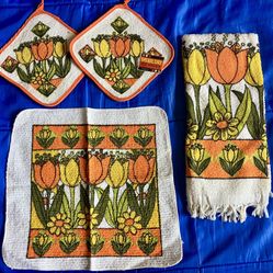 Lot NEW Vintage CANNON & LUSTER DRY POT HOLDER KITCHEN TOWEL CLOTH TULIP FLOWER ORANGE‼️ Made in USA ‼️