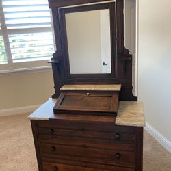1(contact info removed) Antique Marble Top Dresser Or Chest With Mirror