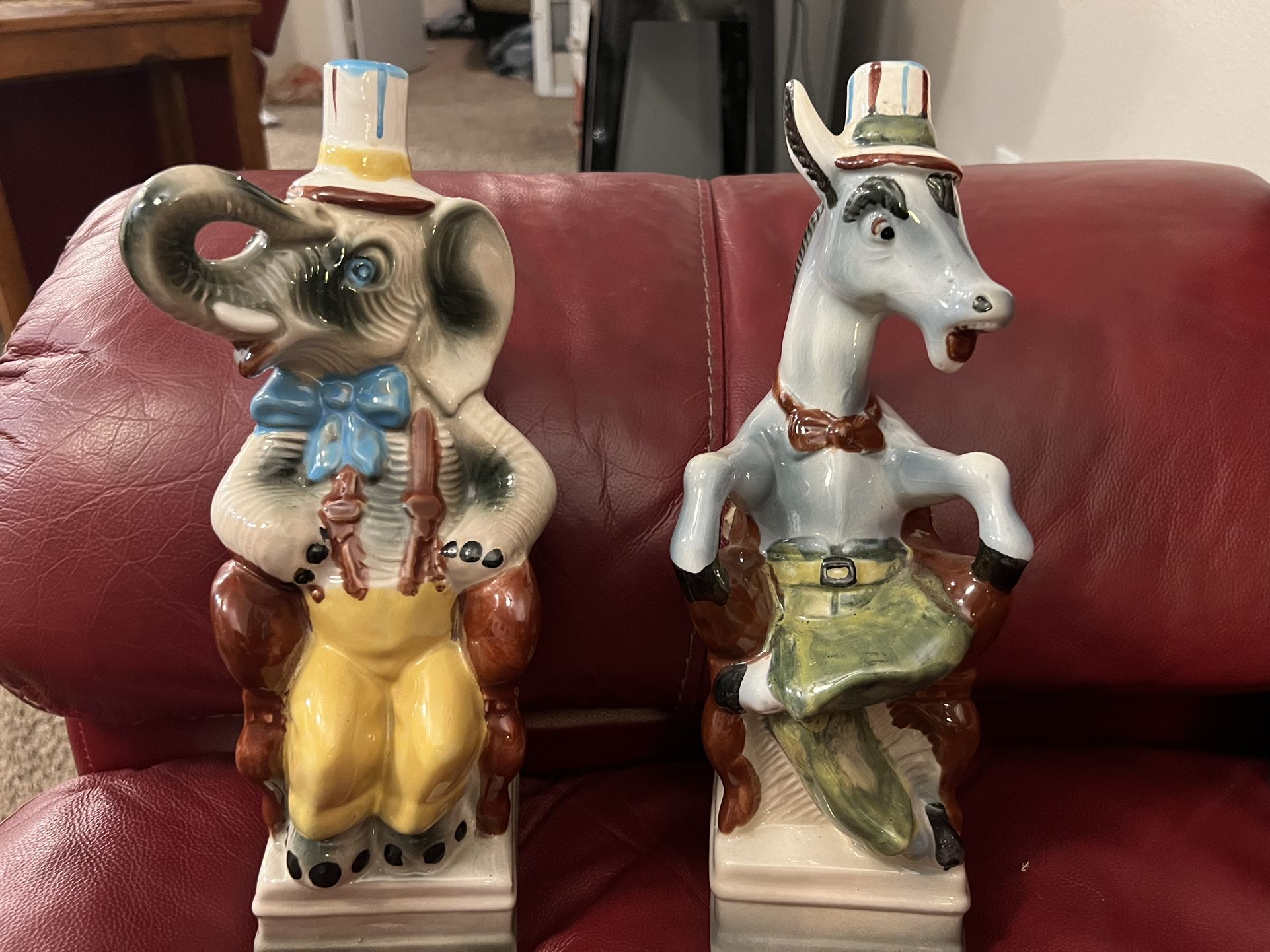 Rare Election Figurines Elephant And Donkey Wine Decanters