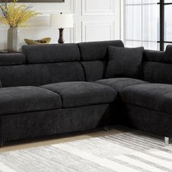 Black Velvet Pullout Sectional Brand New In Box 