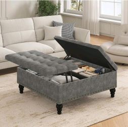 Lift-Top Upholstered Coffee Table - Gray