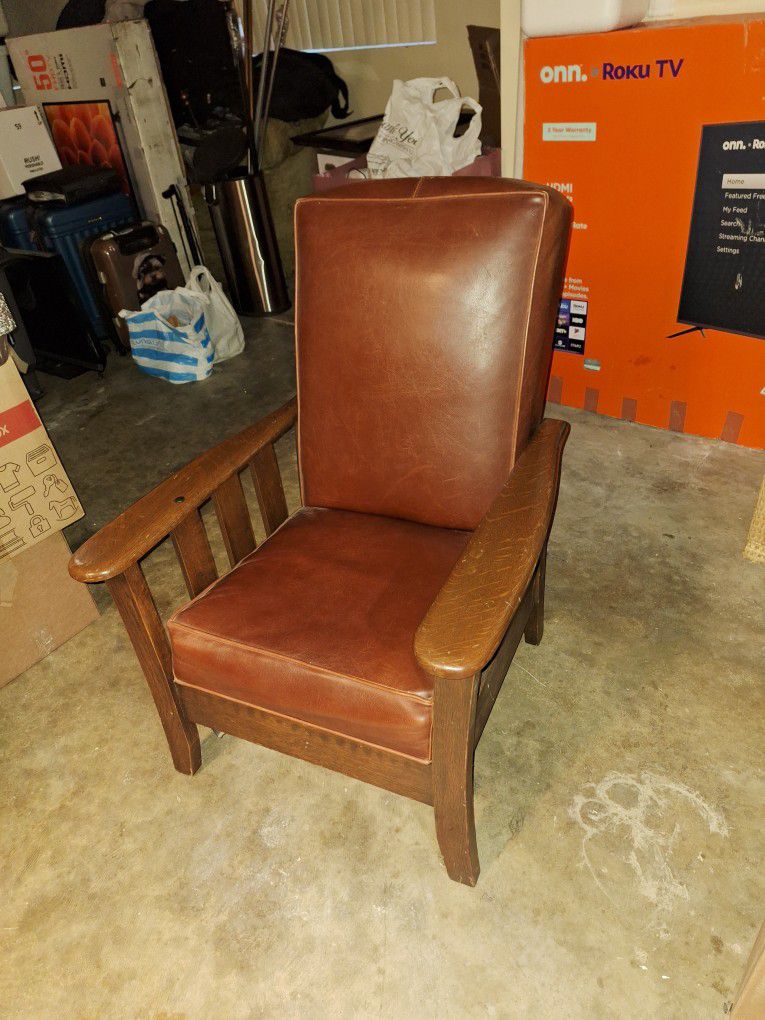 Antique Leather reclining Chair with Wood Frame