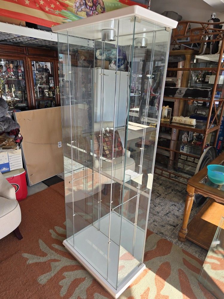 Italian Mid-Century Modern Wood and Glass Showcase Display Curio Cabinet Storage Case with Interior Light