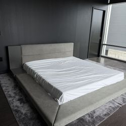 Grey Wood King Platform Bed 