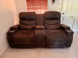 Brown Microfiber Reclining Loveseat with Console