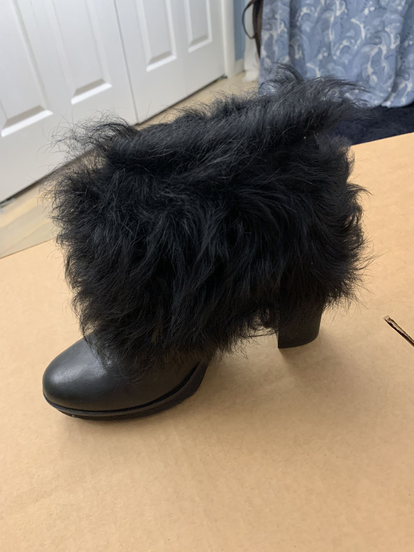 Leather Booties With Faux Fur