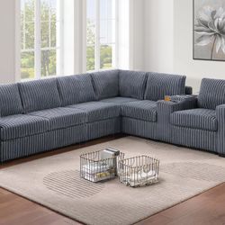 Grey Sectional With Cup Holders Corduroy Brand New In Box Firm Price $620