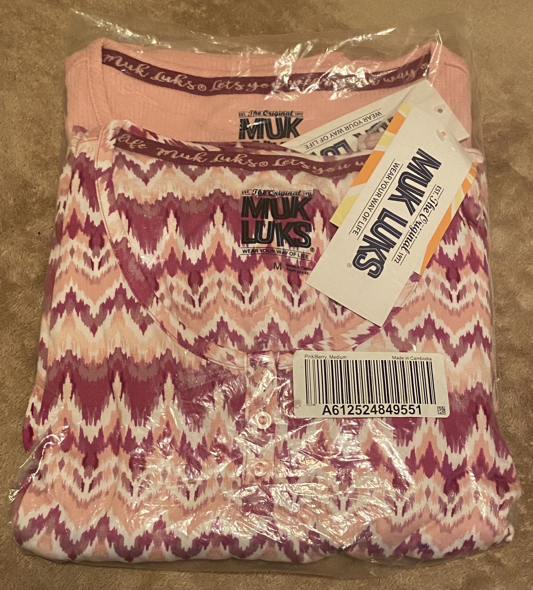 NEW Muk Luks 2 Pack Pink Ribbed & Cloud Knit Loung Dresses Nightgown Night Shirts. Sz M/Medium