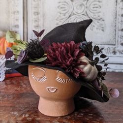 Witch Hat Floral Headpiece-Burgundy And Silver