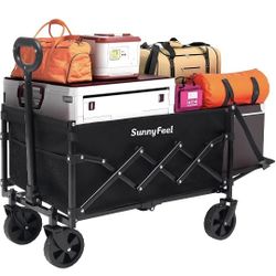 SUNNYFEEL 330lbs Wagons Carts Foldable with Extended Tailgate,Heavy Duty Collapsible Folding Wagon Carts with Wheels,Lightweight Fold Up Wagon Cart fo