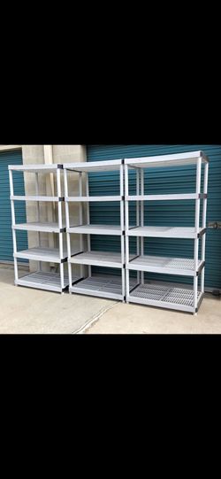 3 Plastic Shelving Units All For $100 36"x24"x72''