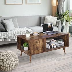 ZENY Mid-Century Wooden Coffee Table with Open Storage