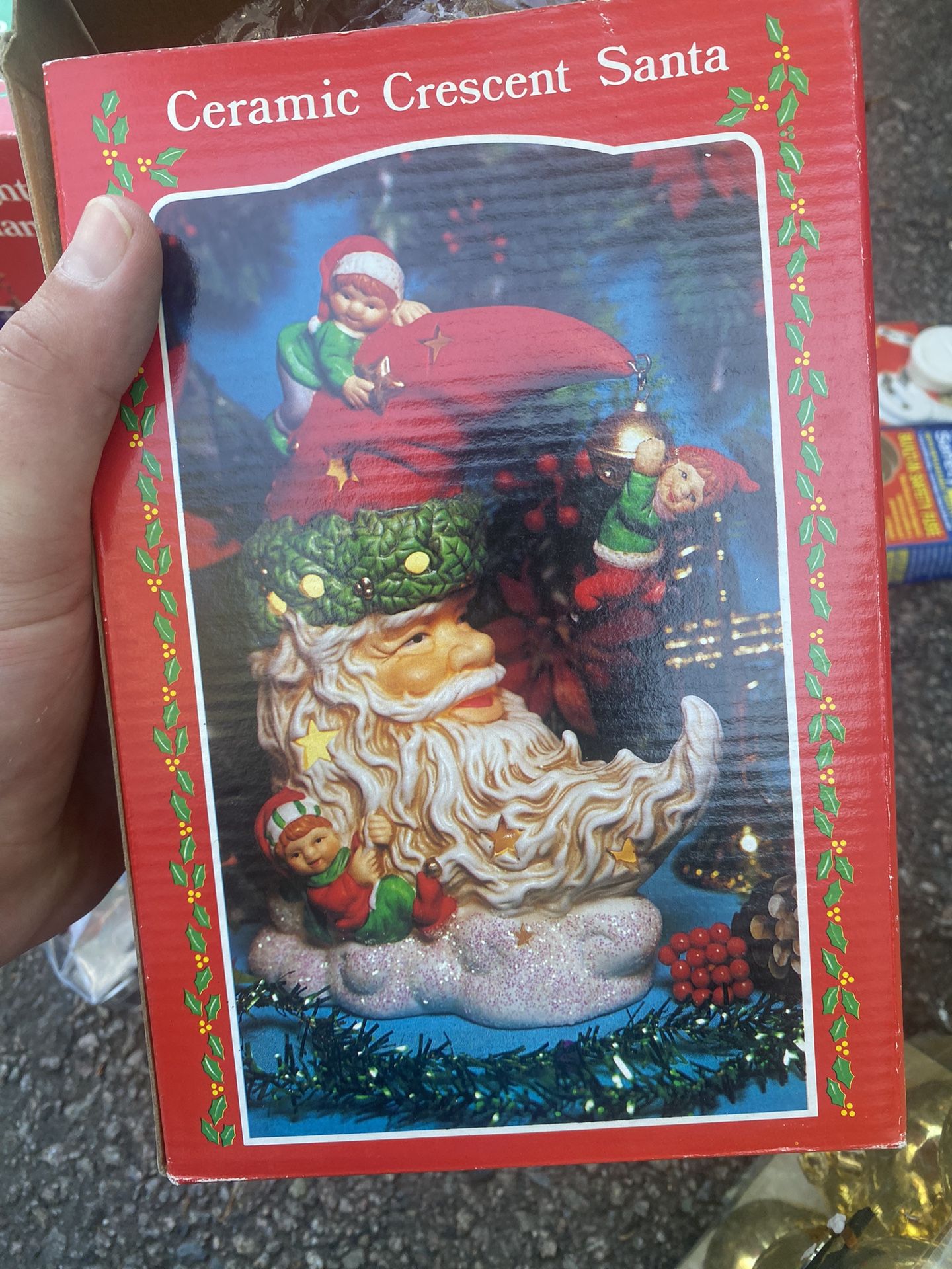 Christmas Ceramic Crescent Santa