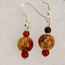 RARE SPECKLED AGATE BEAD DROPDANGLE  HYPERALLERGENIC SILVER EARRINGS