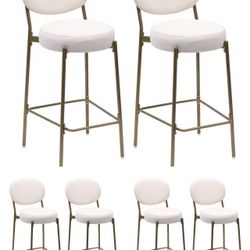 29'' H Seat Height Upholstered Bar Stools Set of 6,Faux Leather Counter Chairs,Creamy White
