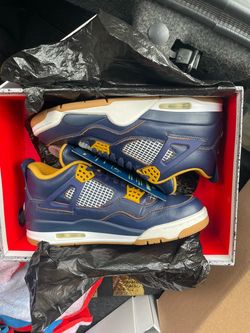 Air Jordan 4 Retro Navy Blue Gold Sneakers Size 9.5