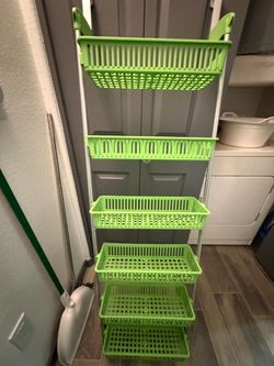 6-Tier Basket Over-The-Door Organizer Green Plastic Basket Storage Rack