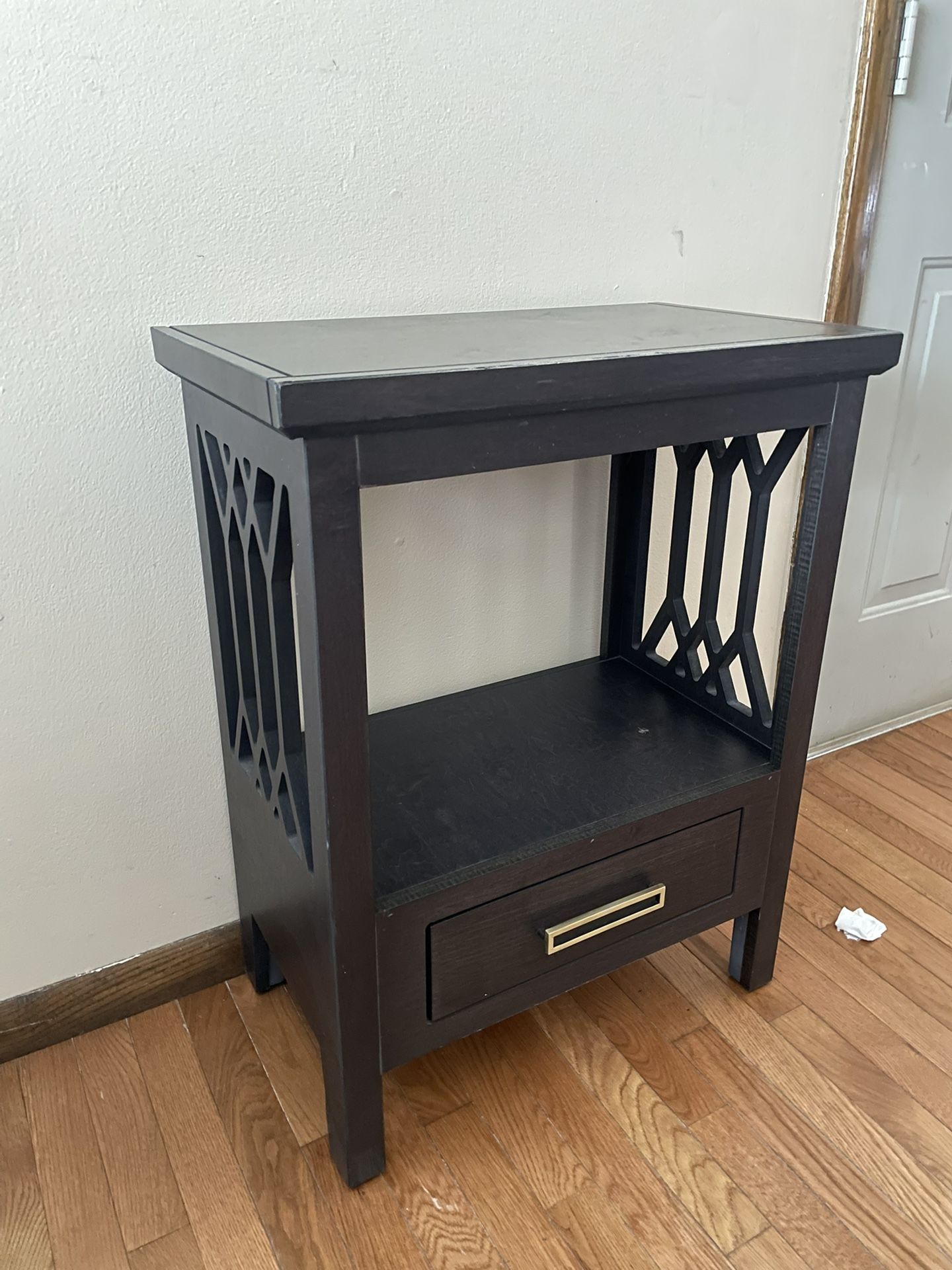 Modern Black Accent Table with Drawer - Excellent Condition, Minor Wear