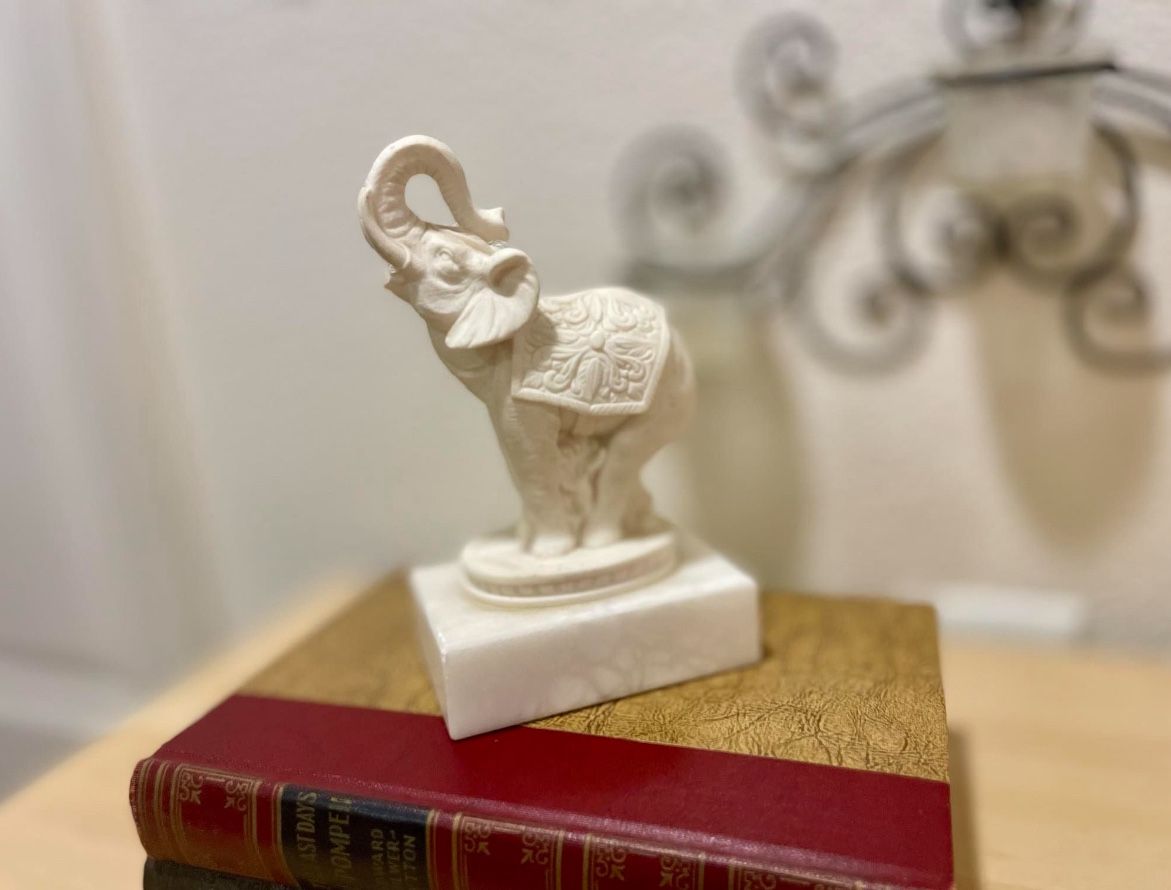 Gorgeous Vintage Alabaster Italian Elephant/Made by A. Giannelli Sculptor/Handmade Sculpture On Base/on Marble Stand