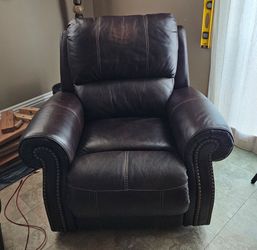 Buncrana Genuine Leather Power Recliner — Chocolate Brown — Adjustable Headrest — USB Charger Port
