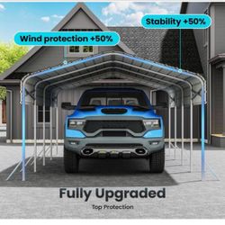 Metal Carport Heavy Duty 12x20ft Outdoor Galvanized Steel Car Port, Vehicle Canopy Garage Shade, Multi-Use Shelter for Car, Boat, Tractors & Outdoor S