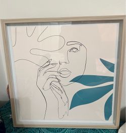 Framed Line Art Print with Teal