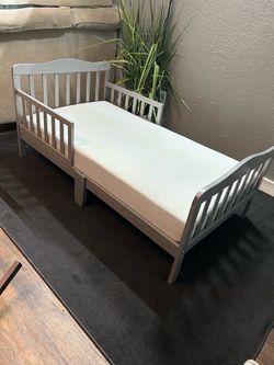 Grey Wood Toddler Bed with Safety Rails