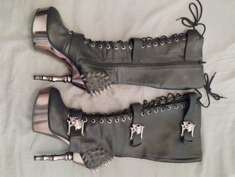 Demonia Muerto-2028 Skull and Spiked Boots