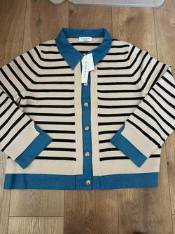 Rio & Rian Striped Knit Cardigan with Collar XL